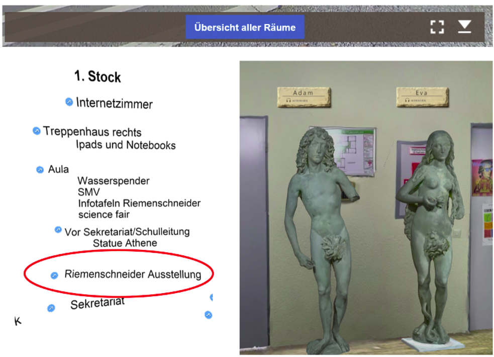 Raumauswahl der Panoramatour mit dem Eintrag Riemenschneider Ausstellung